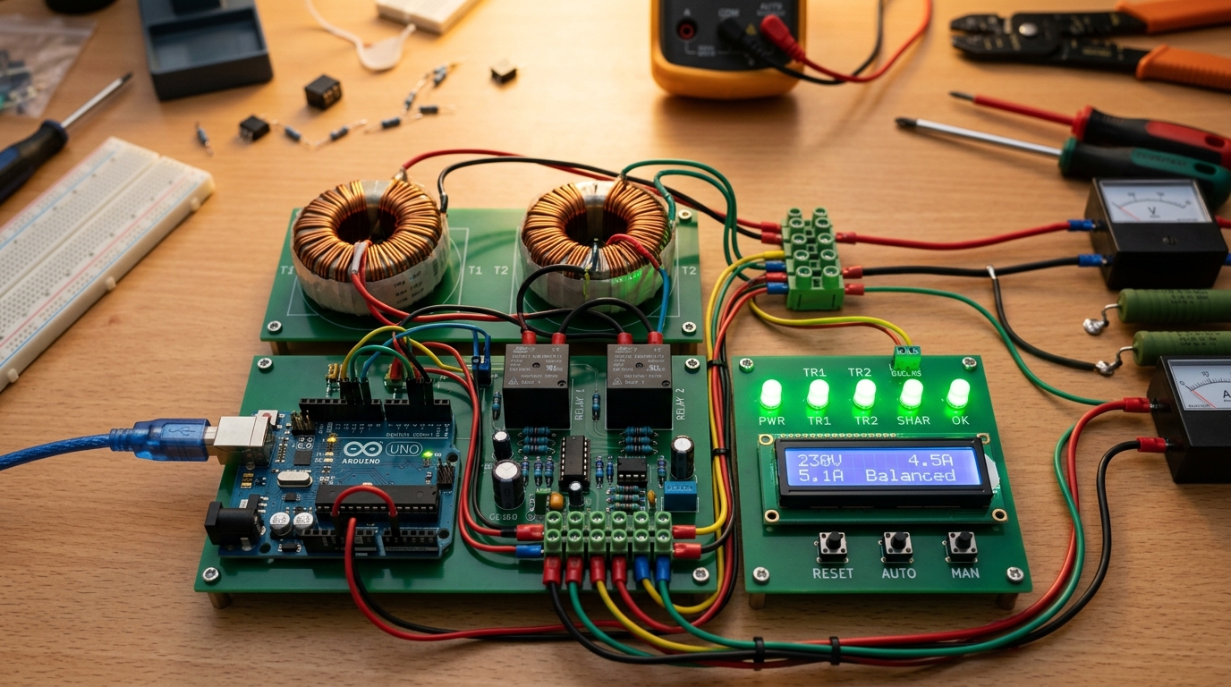 Automatic load-sharing transformer with Arduino and relay circuitry